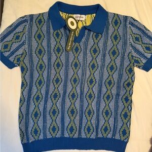 OXKnit Beach Polo with Blue and Yellow Pattern